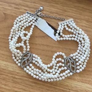 Carolee multi strands pearl leaf chocked necklace
